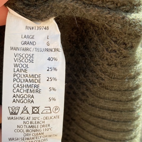 Men's Slate & Stone Green Waffle-Knit Sweater L Button Yoke Stretch Cashmere - Picture 6 of 12